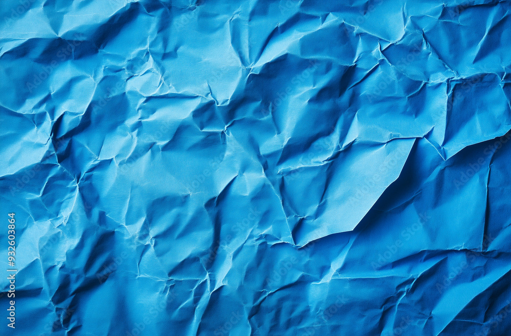 Fototapeta premium Crumpled blue paper, texture, wallpaper