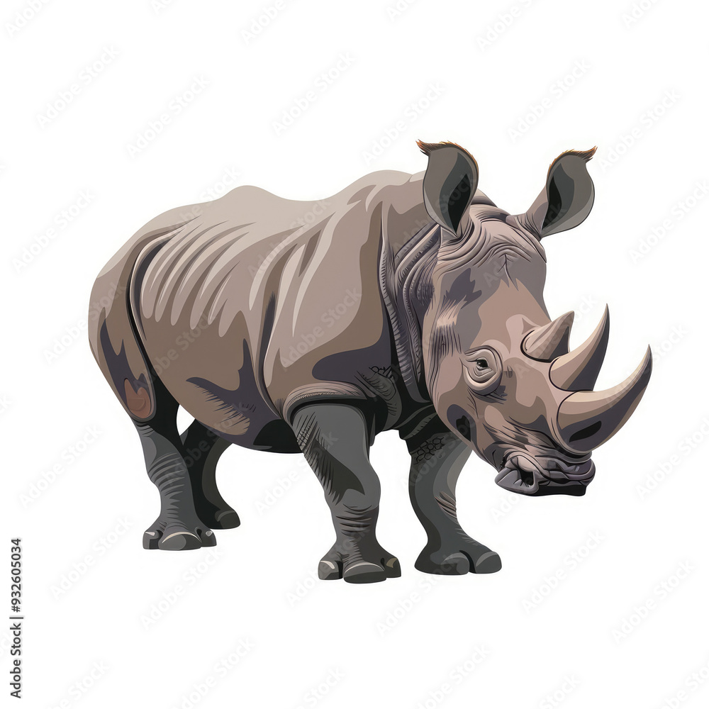 Obraz premium A rhinoceros isolated white background,2d flat vector 