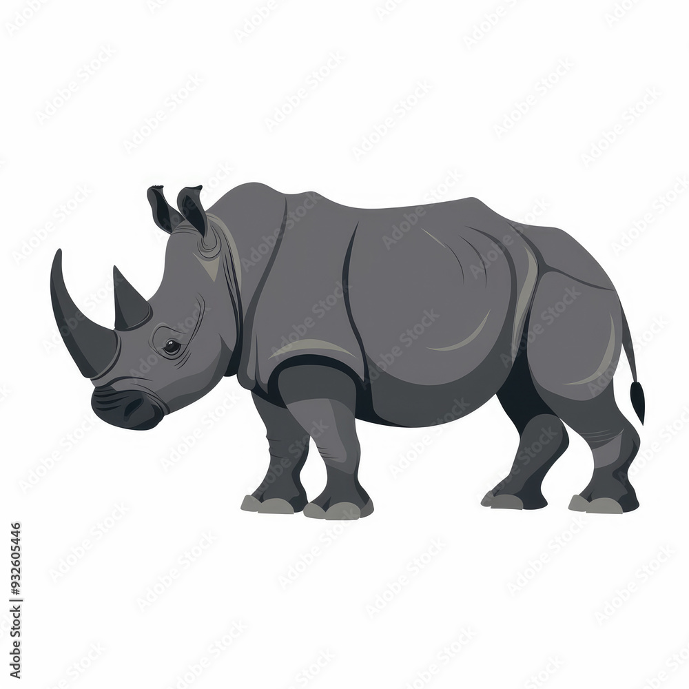 Fototapeta premium A rhinoceros isolated white background,2d flat vector 