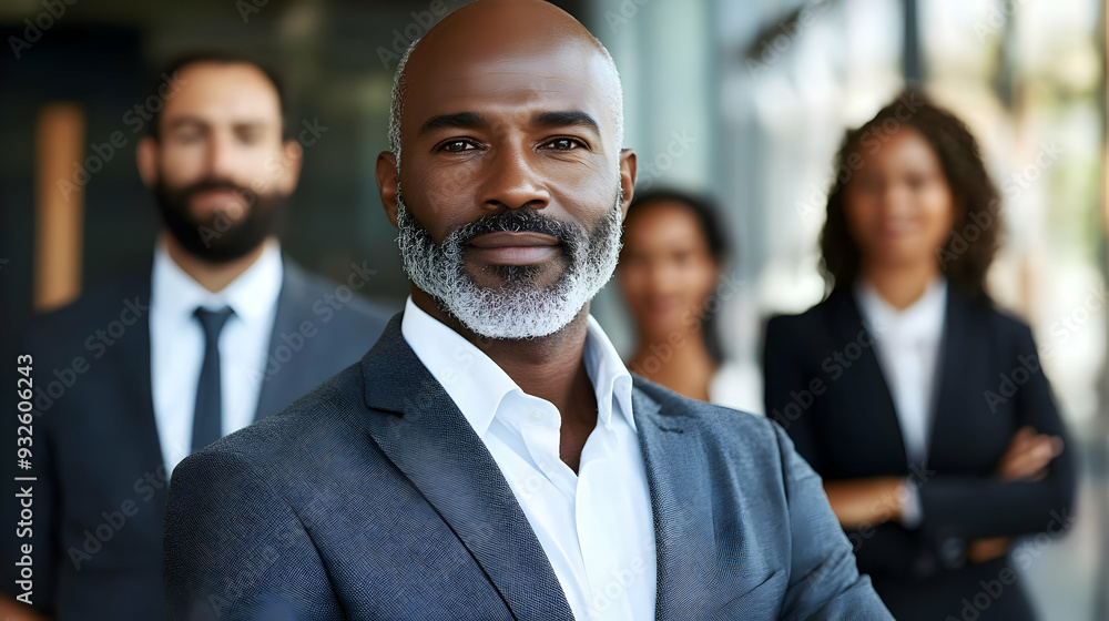 A confident business leader stands in front of a diverse team. A confident business leader stands in front of a diverse team.