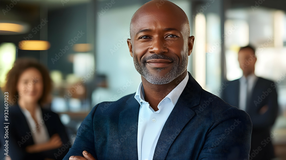 A confident businessman poses in a modern office setting. A confident businessman poses in a modern office setting.
