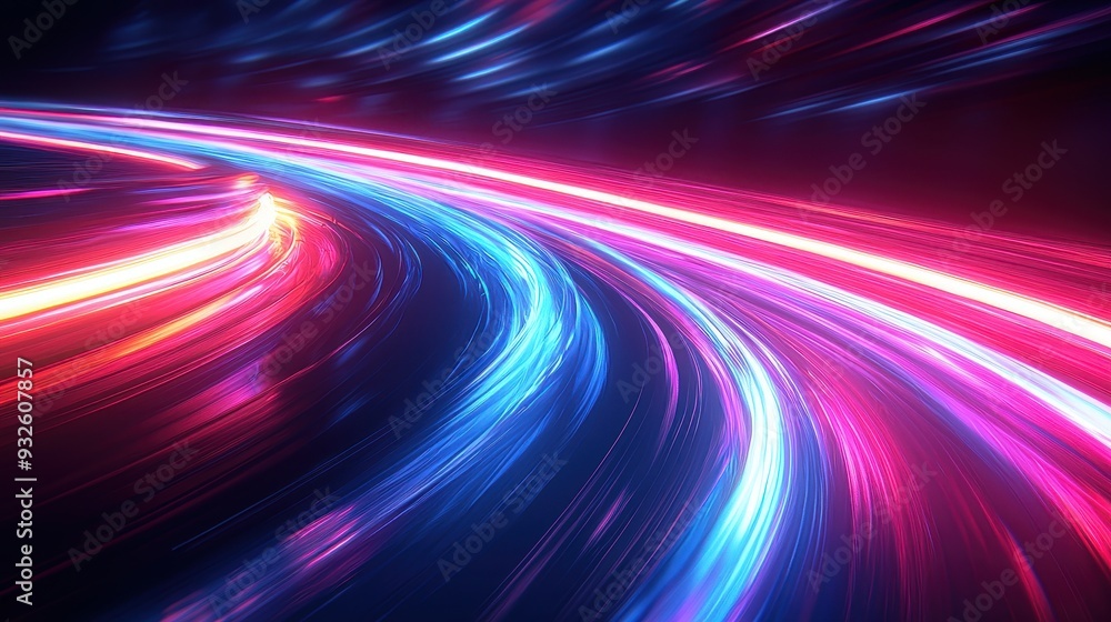 Abstract Neon Lights Swirling in a Curved Path Abstract Neon Lights Swirling in a Curved Path
