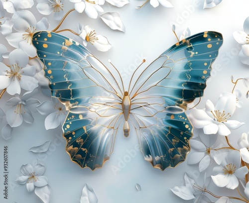 flower butterfly floral vintage illustration