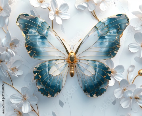 flower butterfly floral vintage illustration