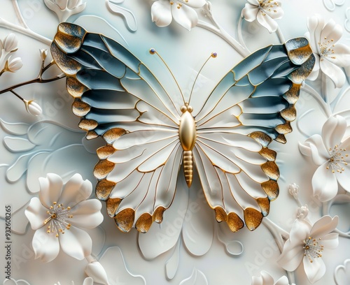flower butterfly floral vintage illustration