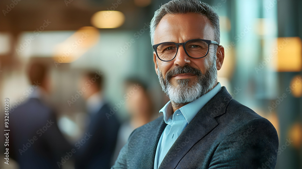 A confident man in a business setting, smiling with glasses. A confident man in a business setting, smiling with glasses.