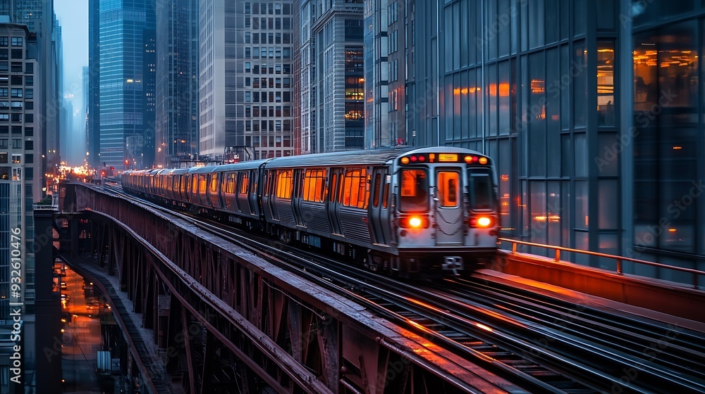 Train passing by over bridge of City of Chicago transport system Illinois USA : Generative AI Train passing by over bridge of City of Chicago transport system Illinois USA : Generative AI