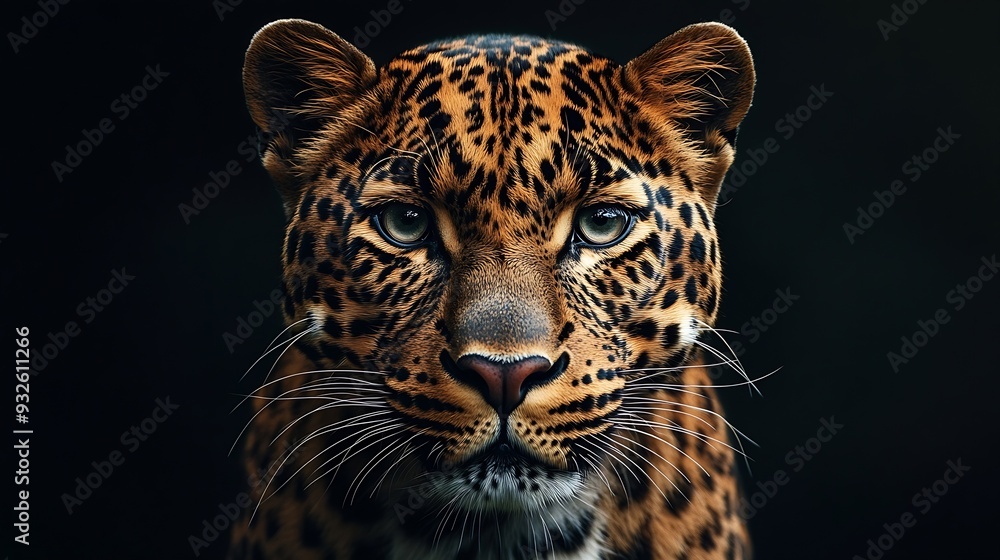 Obraz premium Close up adult leopard portrait Animal on dark background : Generative AI