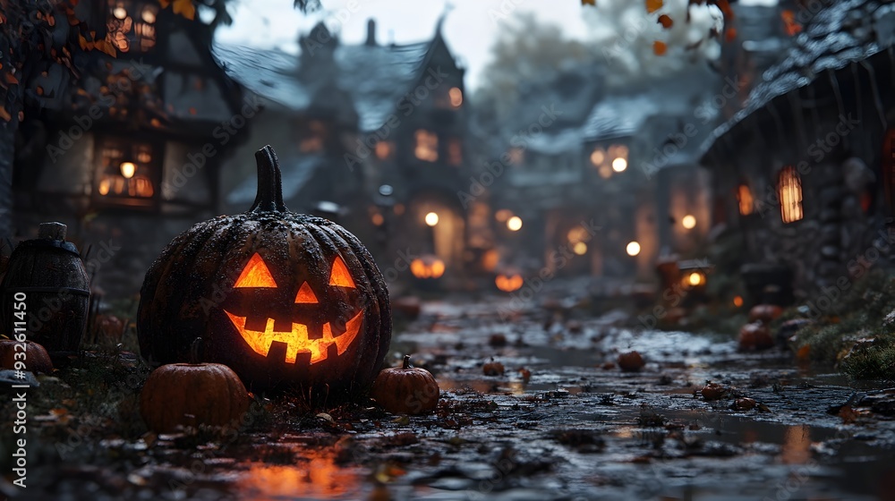 Enchanting Medieval Castle under a Spooky Autumn Moonlight Enchanting Medieval Castle under a Spooky Autumn Moonlight