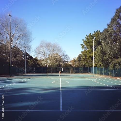 Wallpaper Mural Vibrant Outdoor Netball Court with Clear Boundary Lines and Nets Ready for Competitive Team Sport Games and Recreational Activities Torontodigital.ca