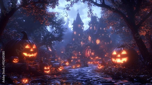 Spooky Enchanted Fantasy Forest at Nightfall with Mystical Atmosphere and Supernatural Ambience