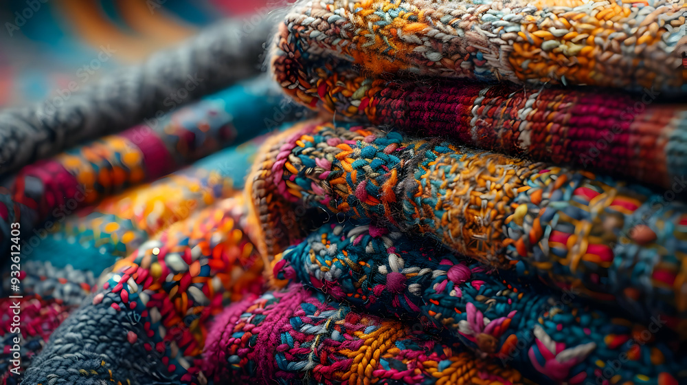 Colorful Knitted Fabric Texture Close-up Photo Colorful Knitted Fabric Texture Close-up Photo