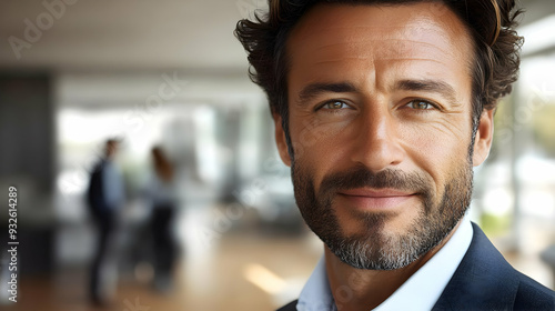 A confident man smiling in ...