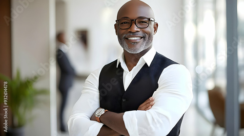 A confident man smiling in ...
