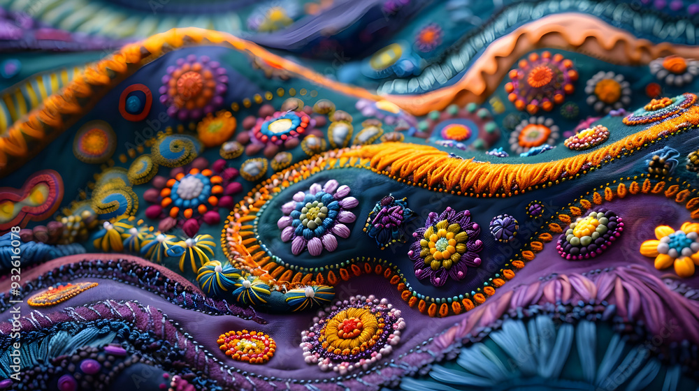 Abstract Floral Embroidery 3D Illustration Abstract Floral Embroidery 3D Illustration