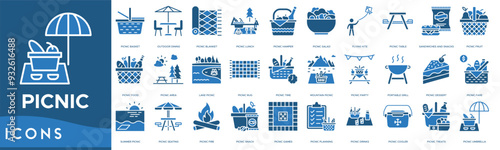 Picnic icon. Picnic Basket, Outdoor Dining, Blanket, Picnic Lunch and Picnic Hamper