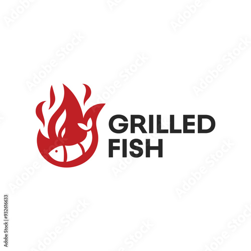 grilled fish minimalist logo design