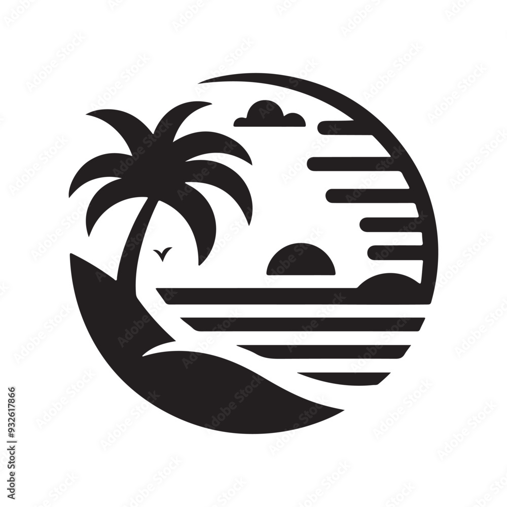 Minimalist Palm Tree Sunset Logo: A Clean Vector Icon Representing Tropical Vibes, Great for Summer, Travel, and Beach-Themed Designs, Suitable for Hotels, Resorts, and Nature-Focused Branding Minimalist Palm Tree Sunset Logo: A Clean Vector Icon Representing Tropical Vibes, Great for Summer, Travel, and Beach-Themed Designs, Suitable for Hotels, Resorts, and Nature-Focused Branding