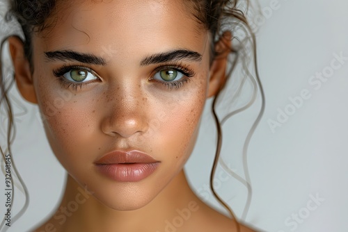 Close-up portrait of a young Black woman, digital painting, hyper-realistic style, isolated on white background