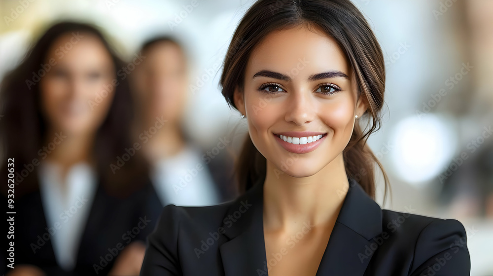 A confident woman smiling in a professional setting. A confident woman smiling in a professional setting.