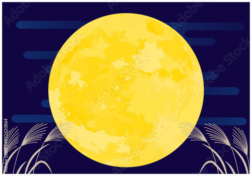 秋の十五夜お月見フレーム背景5紺色