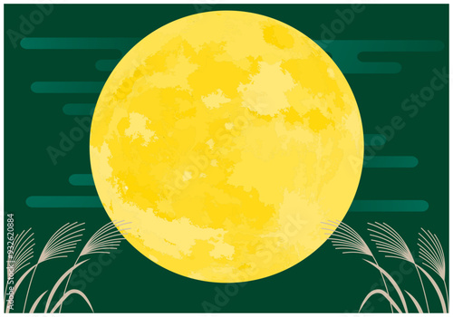 秋の十五夜お月見フレーム背景5緑色