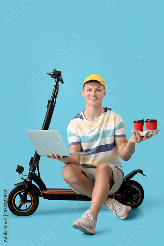 Male courier with laptop, c...