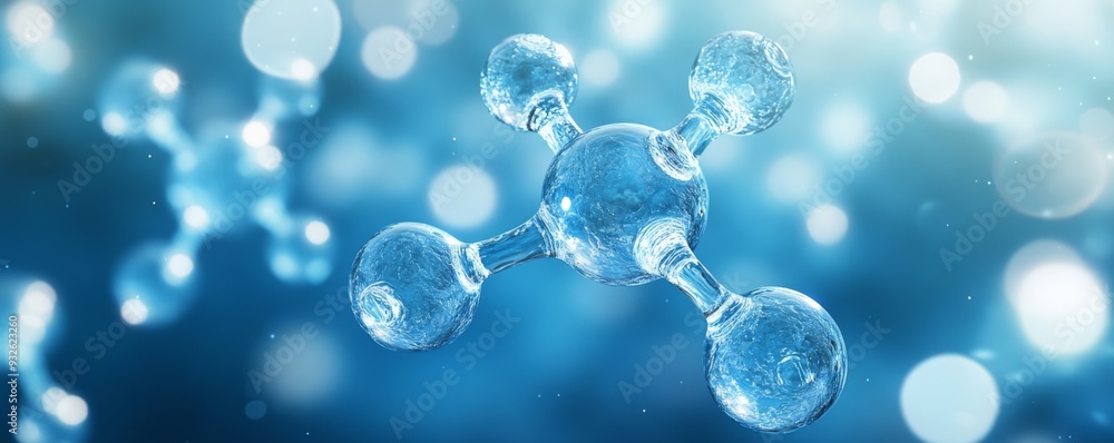 青い背景に水の分子 青い背景に水の分子