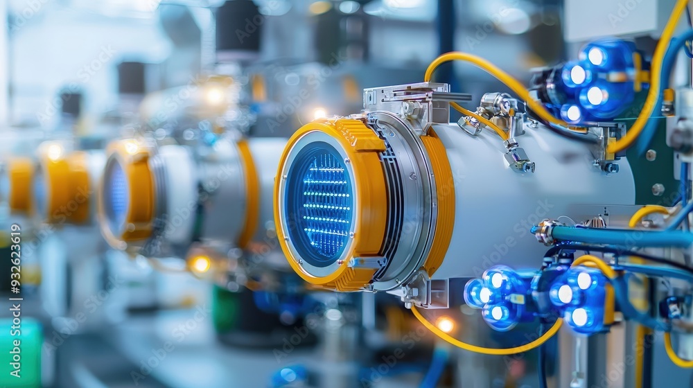Close-up of hydrogen fuel cells in a modern efficient power plant Close-up of hydrogen fuel cells in a modern efficient power plant