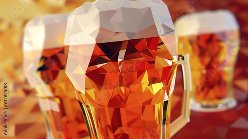 Low Poly Beer Glasses in an Orange Haze photo