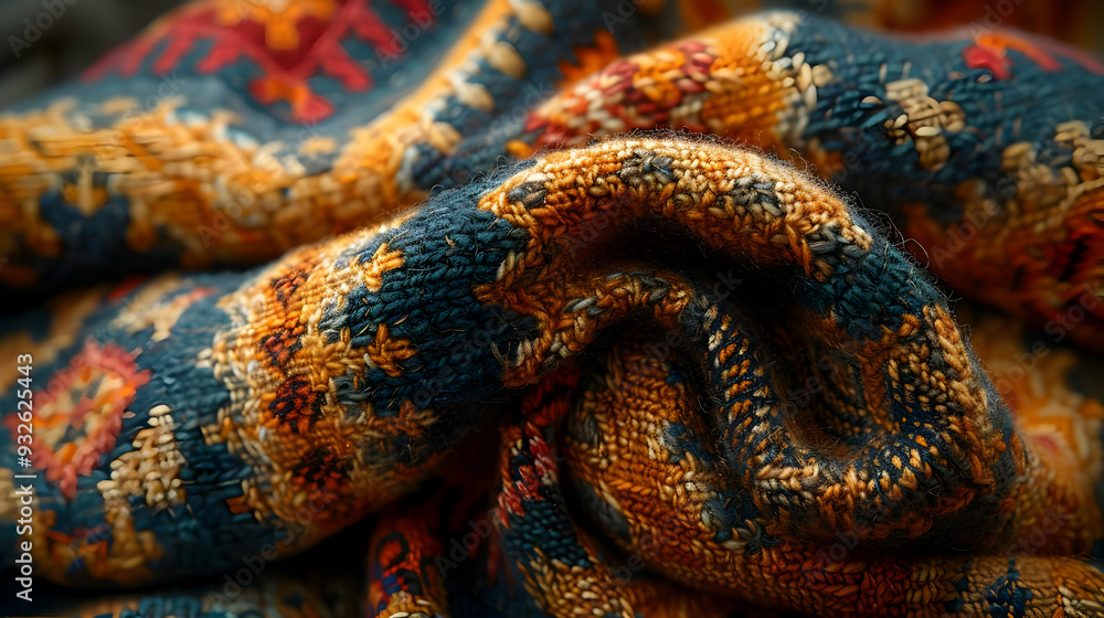 Obraz premium Close-up of a Rolled Up Rug with Intricate Woven Patterns