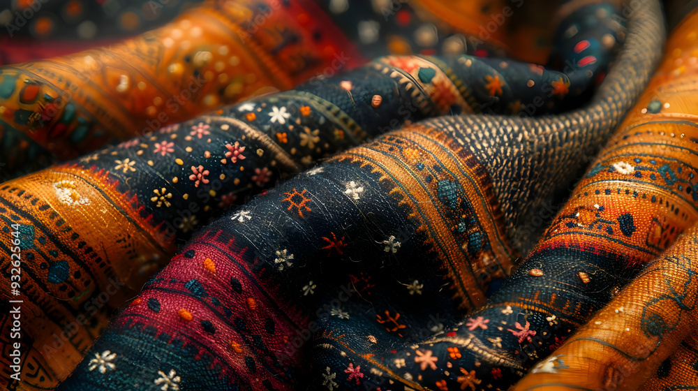 Colorful Fabric Texture with Intricate Patterns - Illustration Colorful Fabric Texture with Intricate Patterns - Illustration