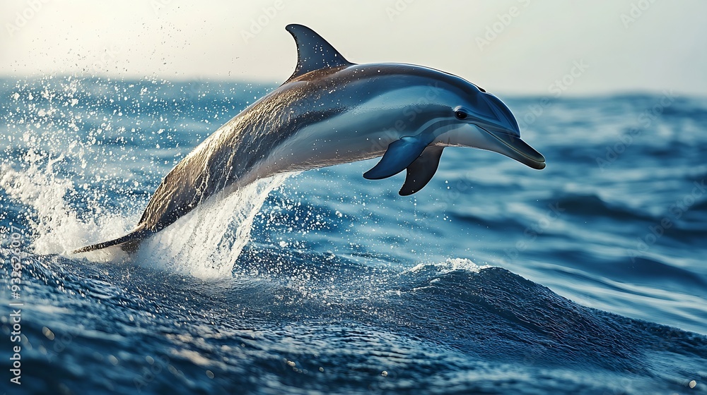 Fototapeta premium Wild dolphin jumping in the ocean : Generative AI