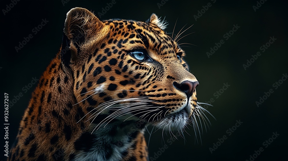 Fototapeta premium Close up adult leopard portrait Animal on dark background : Generative AI