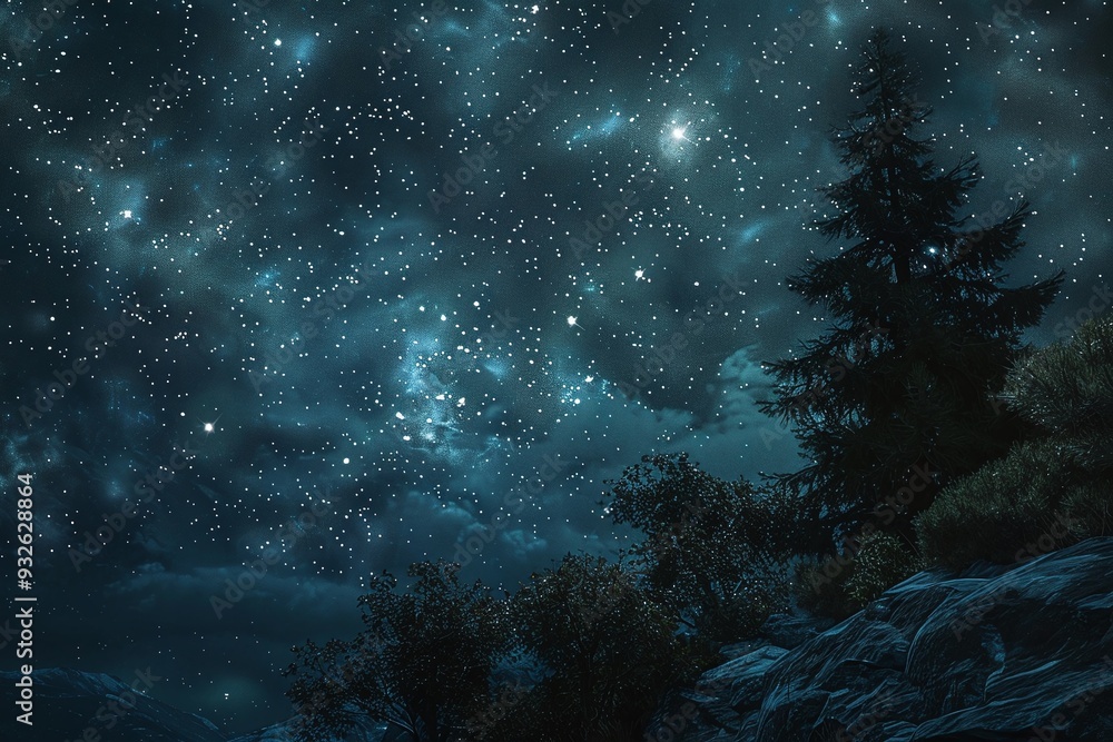 Obraz premium ai generative tree and starry night sky