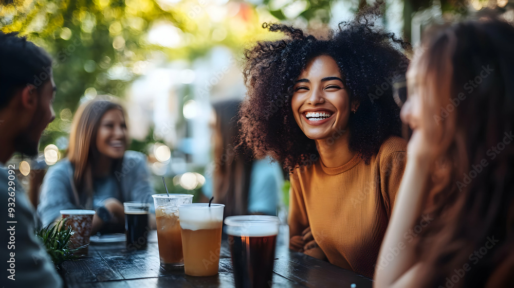 A group of friends enjoying drinks and laughter outdoors. A group of friends enjoying drinks and laughter outdoors.