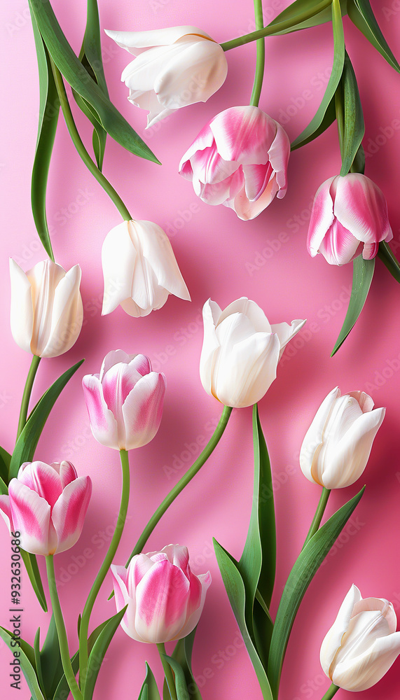 Pink and White Tulips on a Pink Background Pink and White Tulips on a Pink Background
