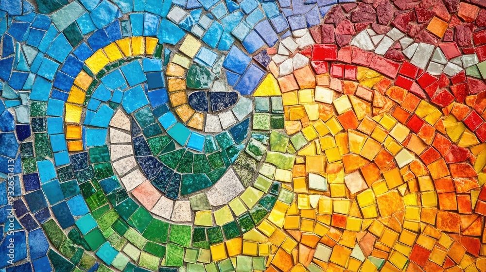 Fototapeta premium A mosaic of colorful tiles forming an intricate abstract design.