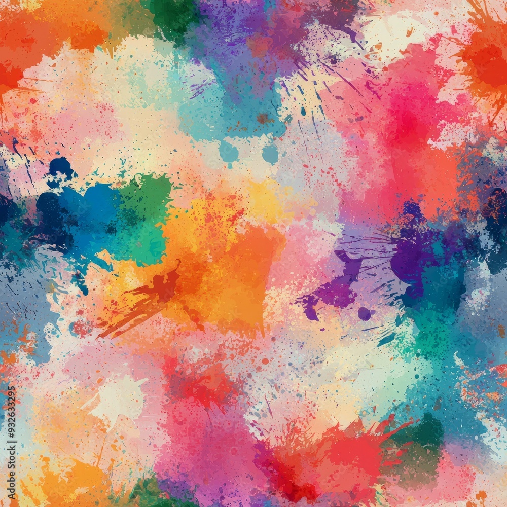 Fototapeta premium Seamless pattern of colorful abstract splashes blending into a watercolor-like gradient