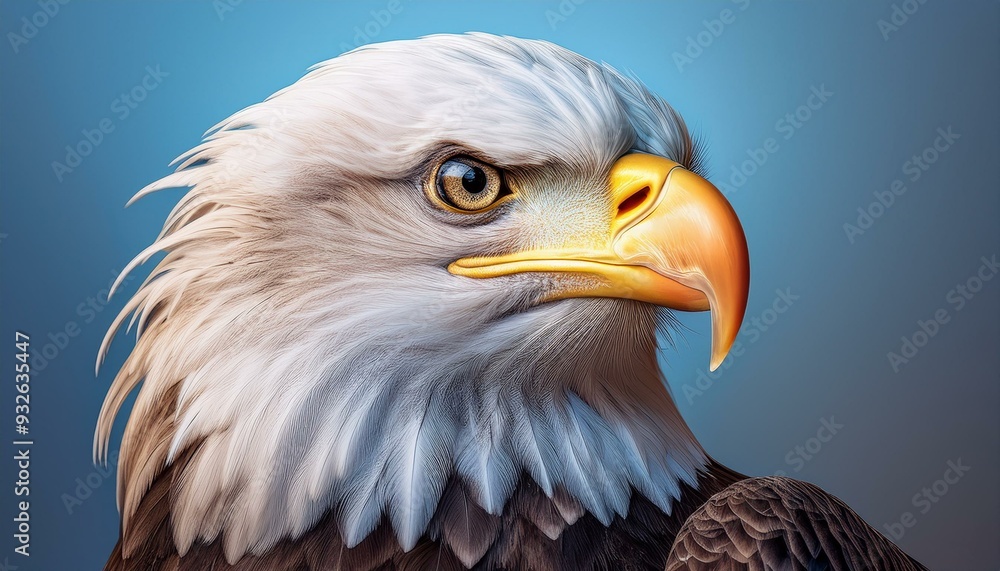 Portrait of a bald eagle with its head turned to the side, sharply detailed feathers and bea Portrait of a bald eagle with its head turned to the side, sharply detailed feathers and bea