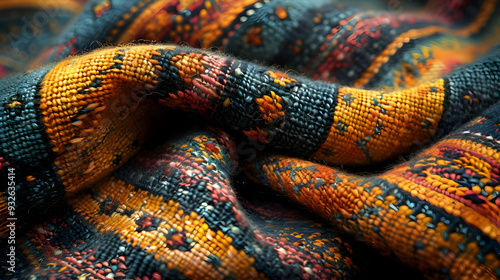 Close-up Photo of a Colorful Woven Fabric with a Detailed Texture