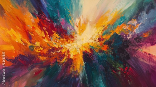 An abstract explosion of colors and shapes, creating a dynamic and energetic scene.