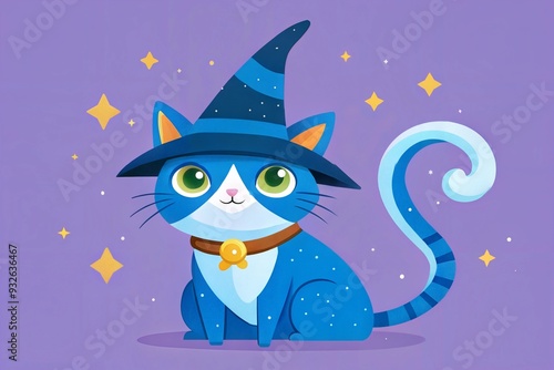 cat with hat on a blue background