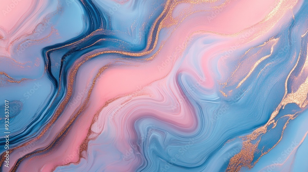 Fluid, marble-like patterns in shades of pink, blue, and gold, creating a trendy abstract background. Fluid, marble-like patterns in shades of pink, blue, and gold, creating a trendy abstract background.
