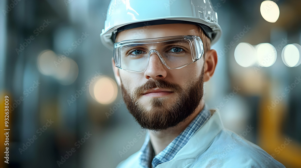 A man in safety gear stands confidently in an industrial setting. A man in safety gear stands confidently in an industrial setting.