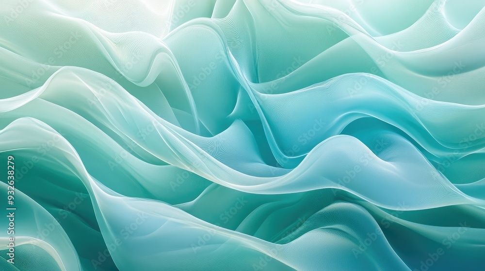 Obraz premium Soft, flowing lines in shades of blue and green, creating a tranquil abstract scene.