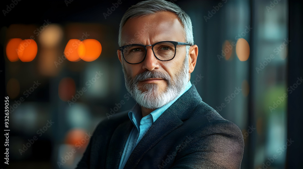 A mature man with glasses and a beard, posing confidently indoors. A mature man with glasses and a beard, posing confidently indoors.