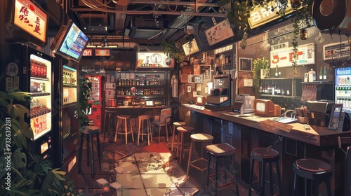 The inviting interior features gaming stations, colorful posters, and cozy seating for enjoying anime and gaming culture