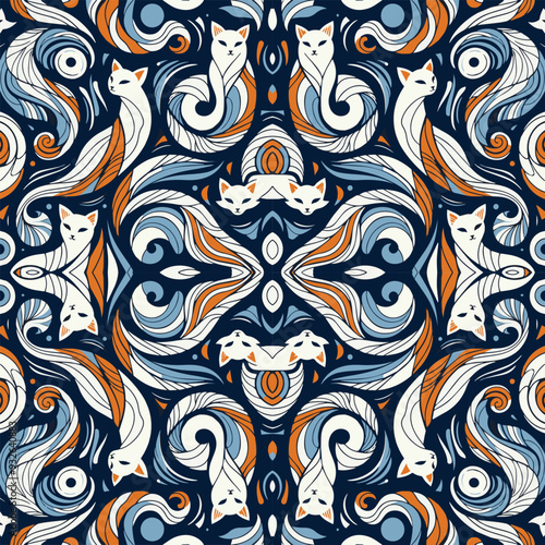 Artistic cat pattern with a whimsical touch, great for stationery designs.