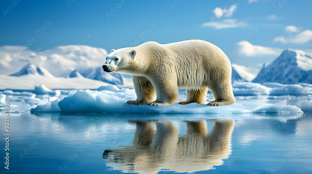A polar bear standing on an ice floe in a serene Arctic landscape. A polar bear standing on an ice floe in a serene Arctic landscape.